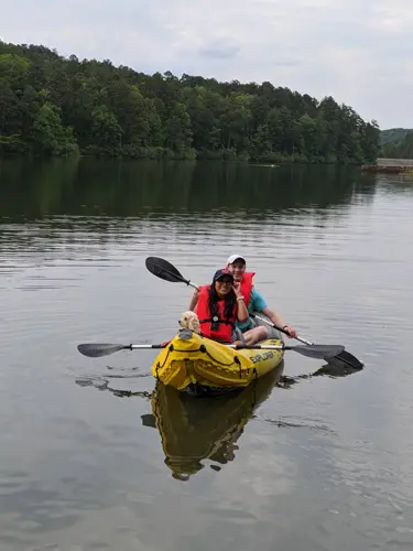 Minerva, Samuel and Toby canoeing in Oak Mountain State Park